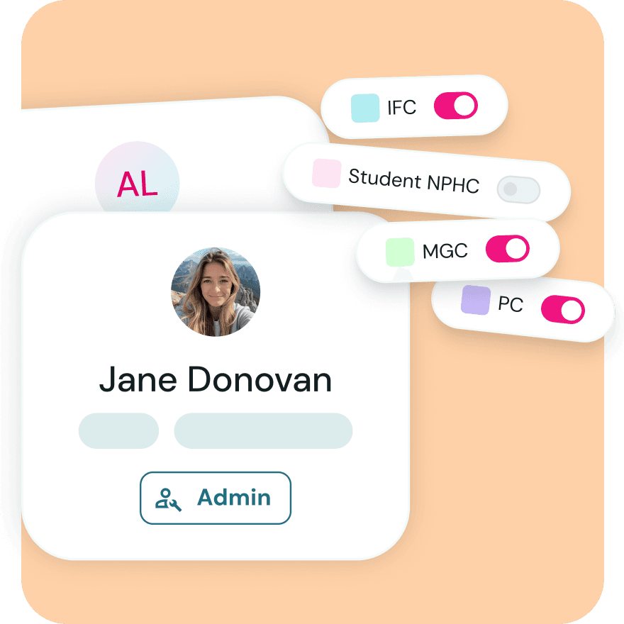 Lounge workflow dashboard showing reviewer assignments and automated approval routing for fraternity and sorority events
