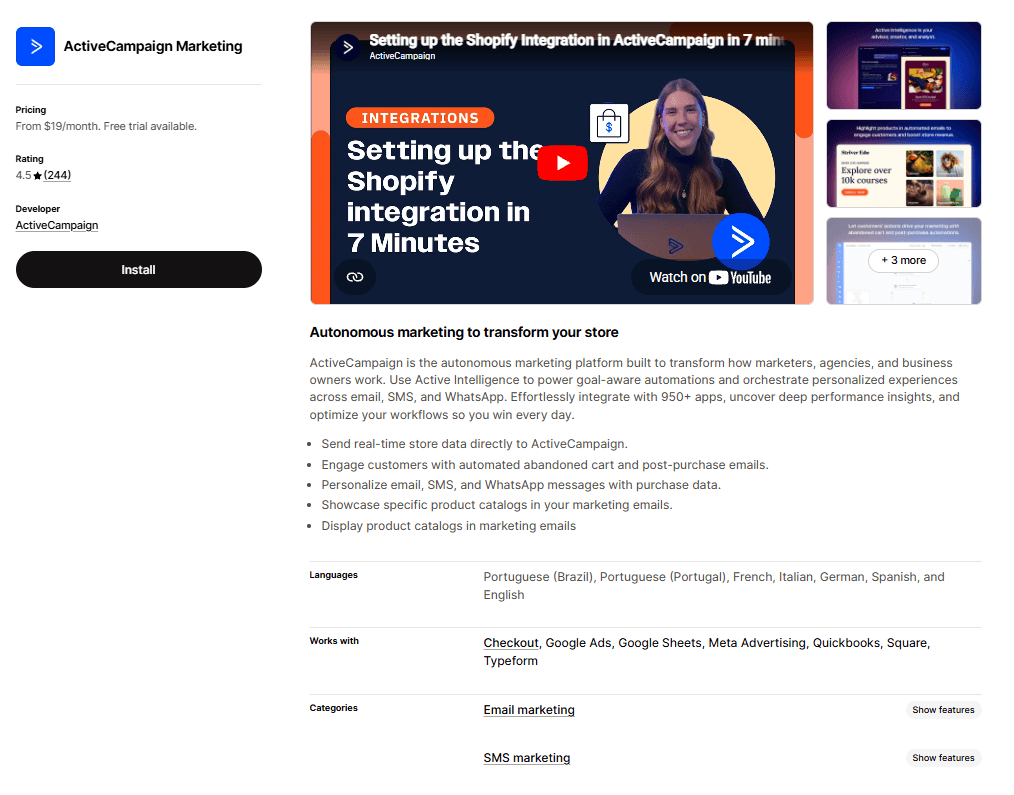 ActiveCampaign Marketing on the Shopify App Store