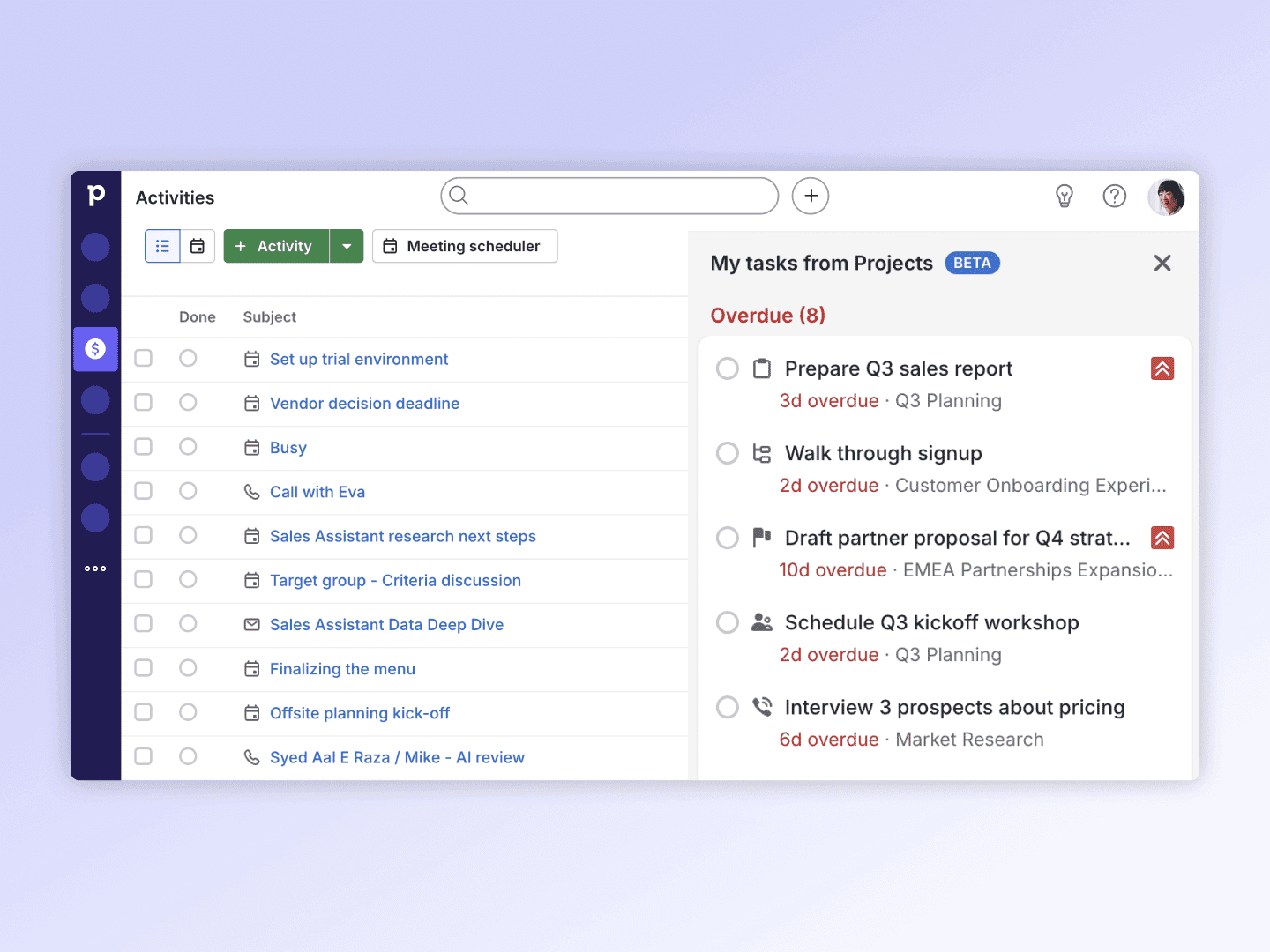 Pipedrive Projects の新しいタスク管理パネル