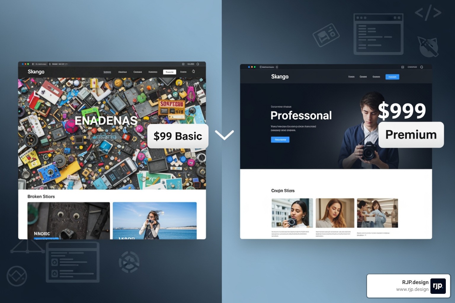 magnifying glass over website package comparison chart - cheap website design packages