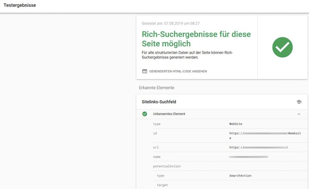 Testergebnisse des Tests für Ergebnisse mit Rich-Media