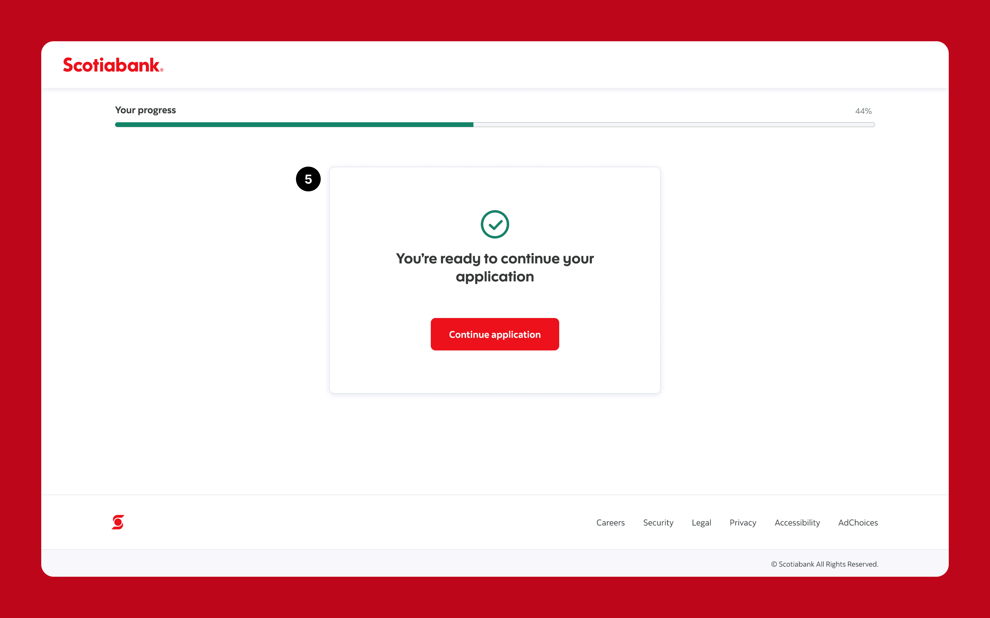 success screen when client is prompted to click continue application