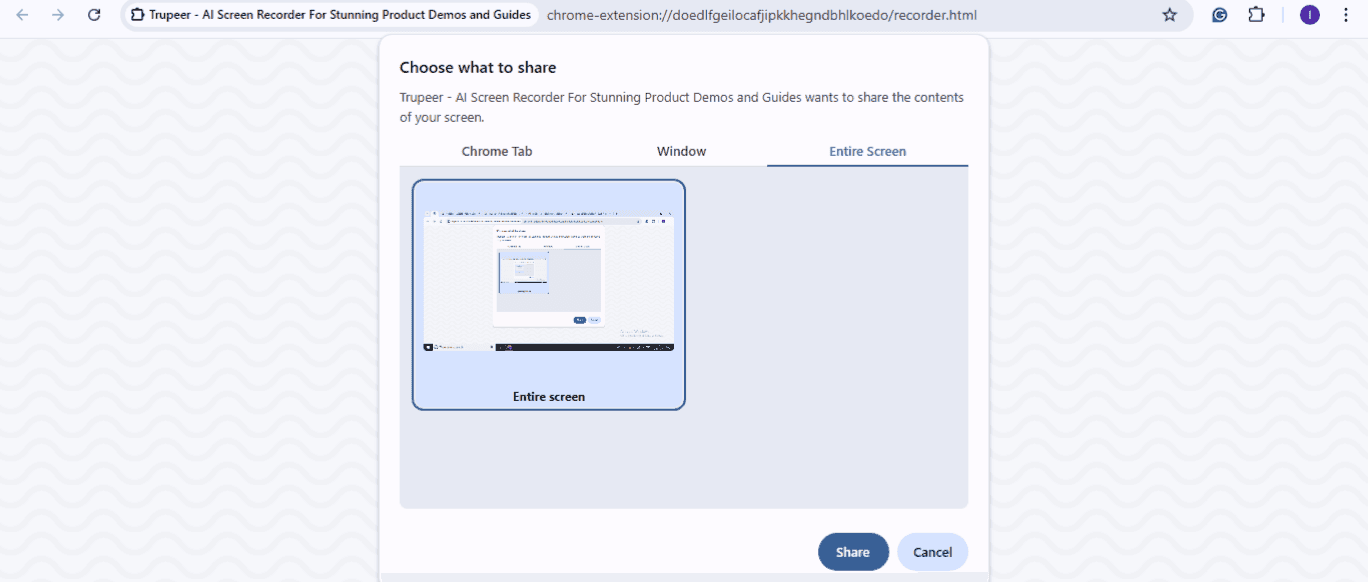 Select the window you want to share to start recording&nbsp;