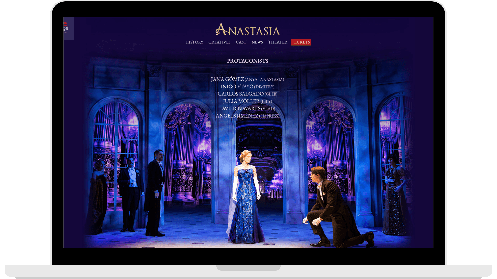 National theatre website showing Anastasia performance