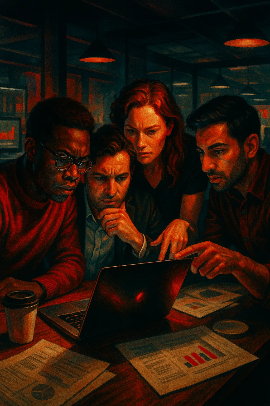 Team at RockN' Socials deeply engaged in digital marketing strategies.