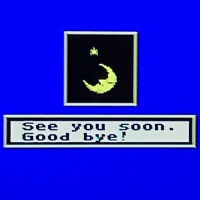 Retro Game Boy style screen showing a moon and the message see you soon good bye, representing Windows 10 reaching end of life
