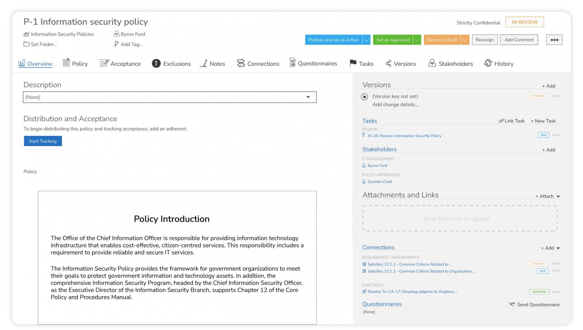 Image of StandardFusion platform to manage policies