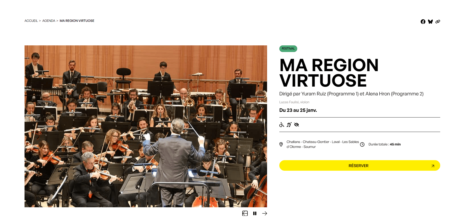 Une description détaillée concernant une date de concert à venir, présente sur le nouveau site internet de l'Orchestre National des Pays de la Loire.
