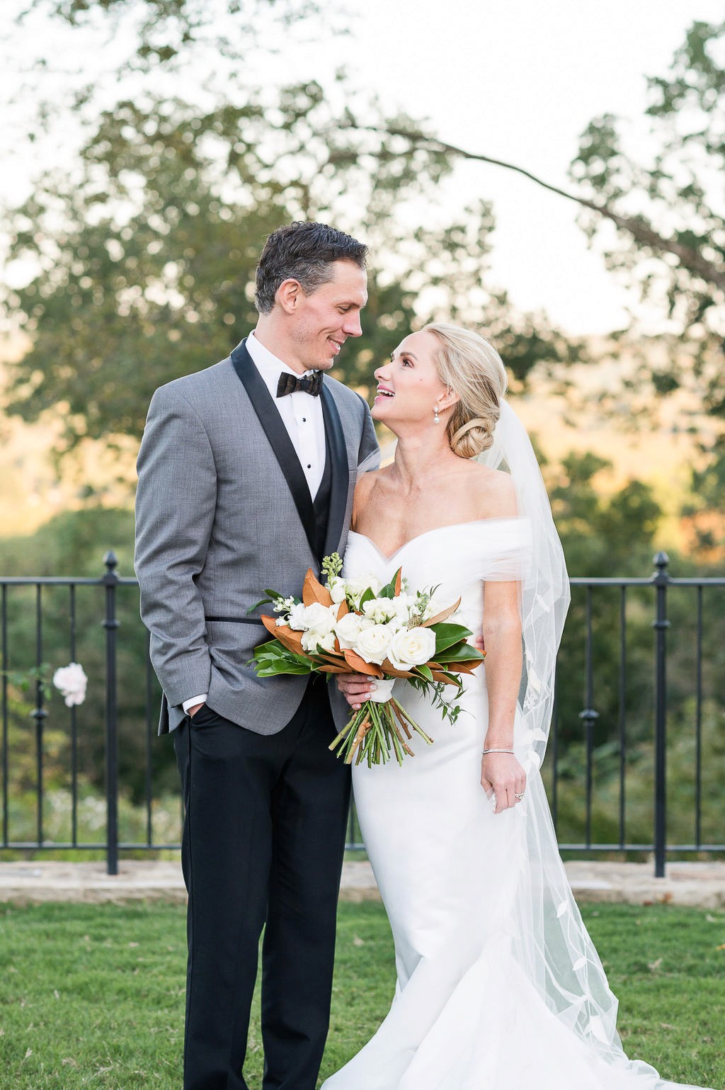Bride and groom looking at eachother on their wedding day in Franklin, Tennessee.
