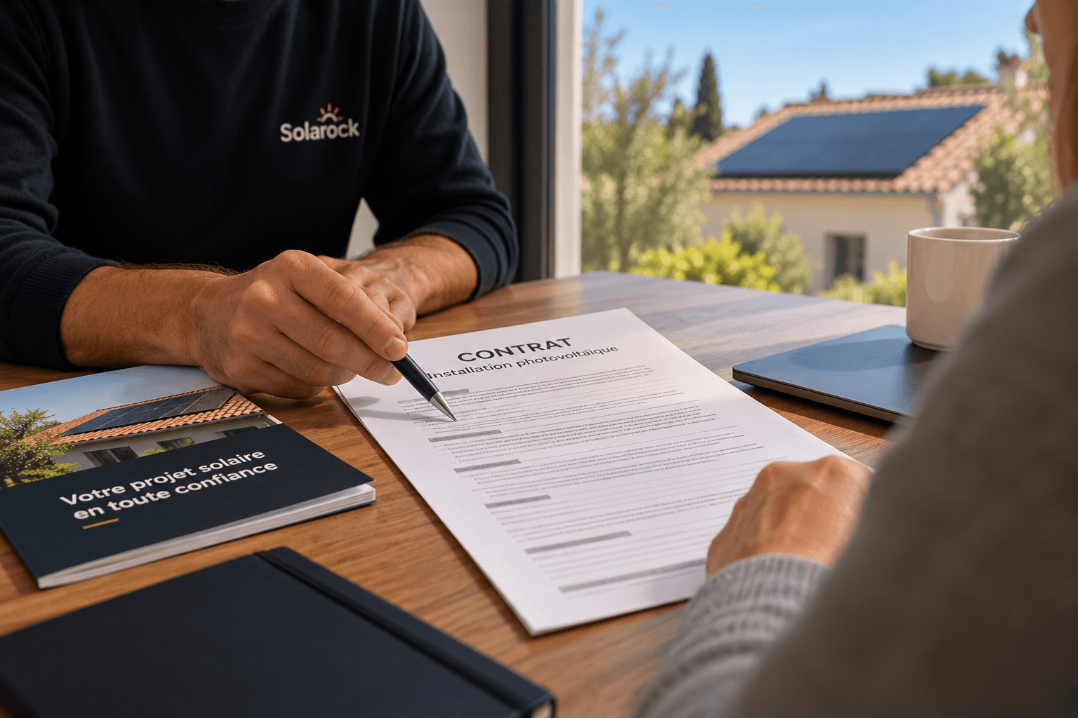 photo d'un vendeur et d'un contrat photovoltaïque