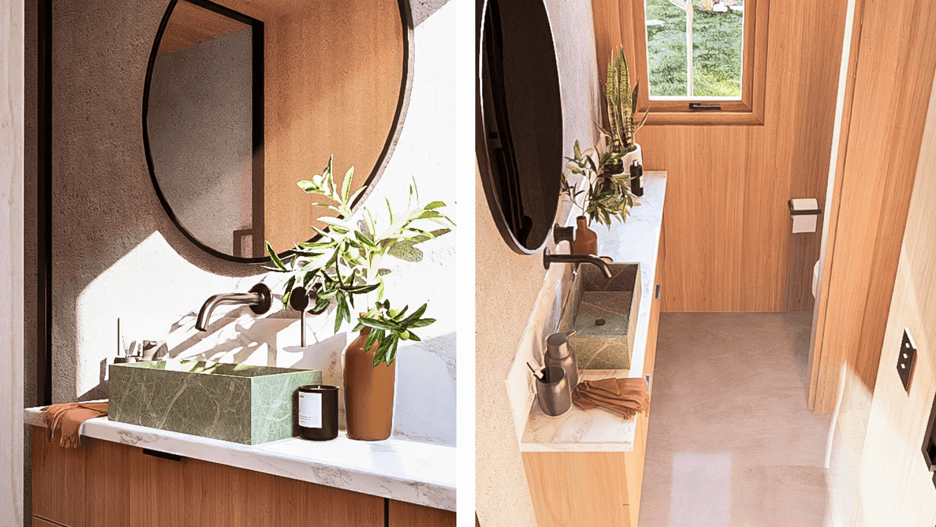 Green Tiny House features a stunning space-saving tiny house bathroom layout