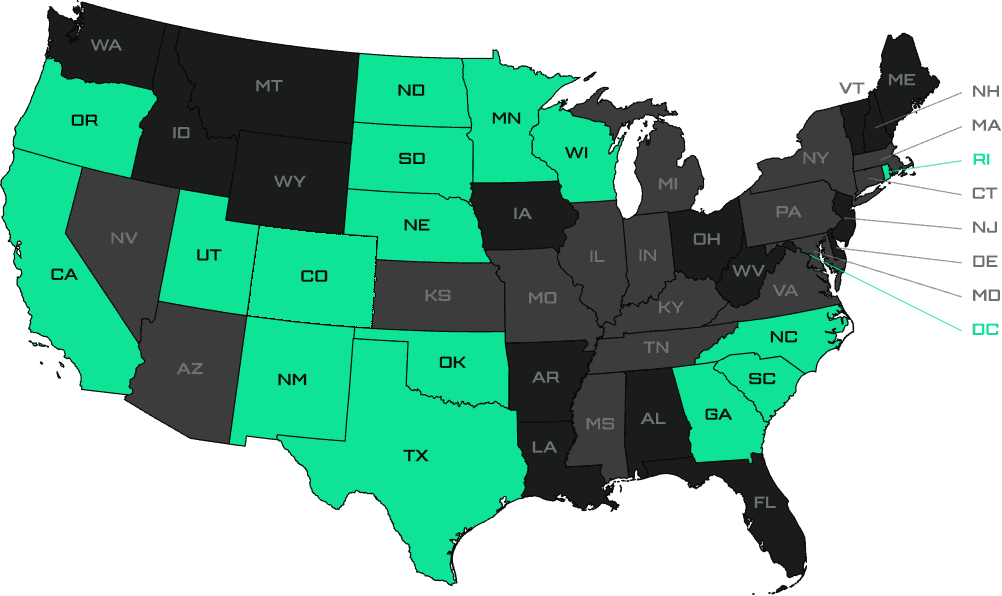 US map showing the states where SmackTok pick'em contests are available