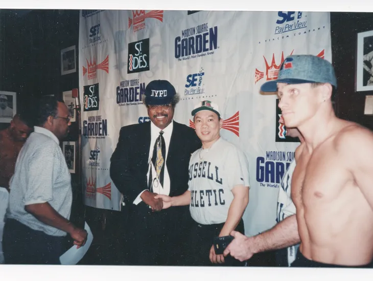 Longy Nguyen with Troy Waters and Don King at Madison Square Garden in 1997