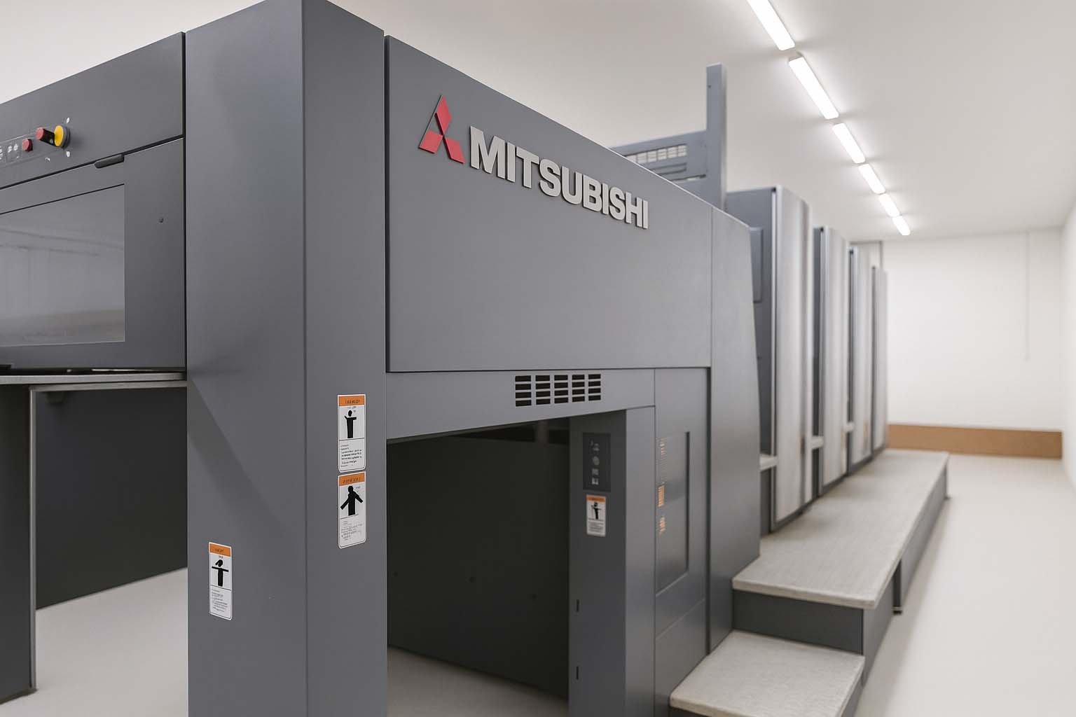 Mitsubishi industrial offset printing press for high-speed packaging manufacturing.