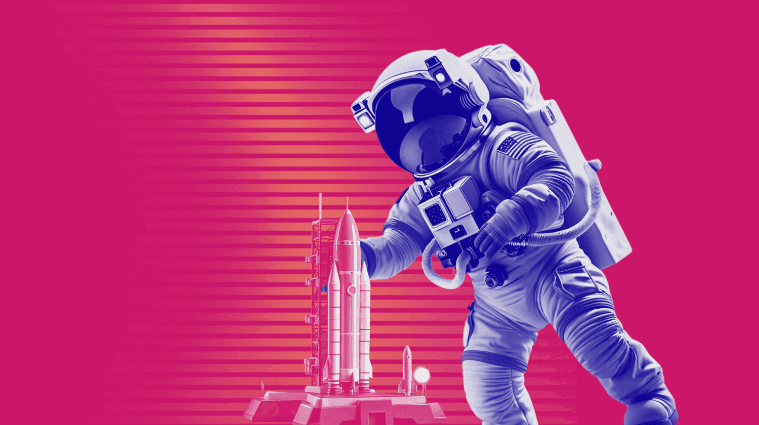 Graphic of astronaut building a toy rocket.