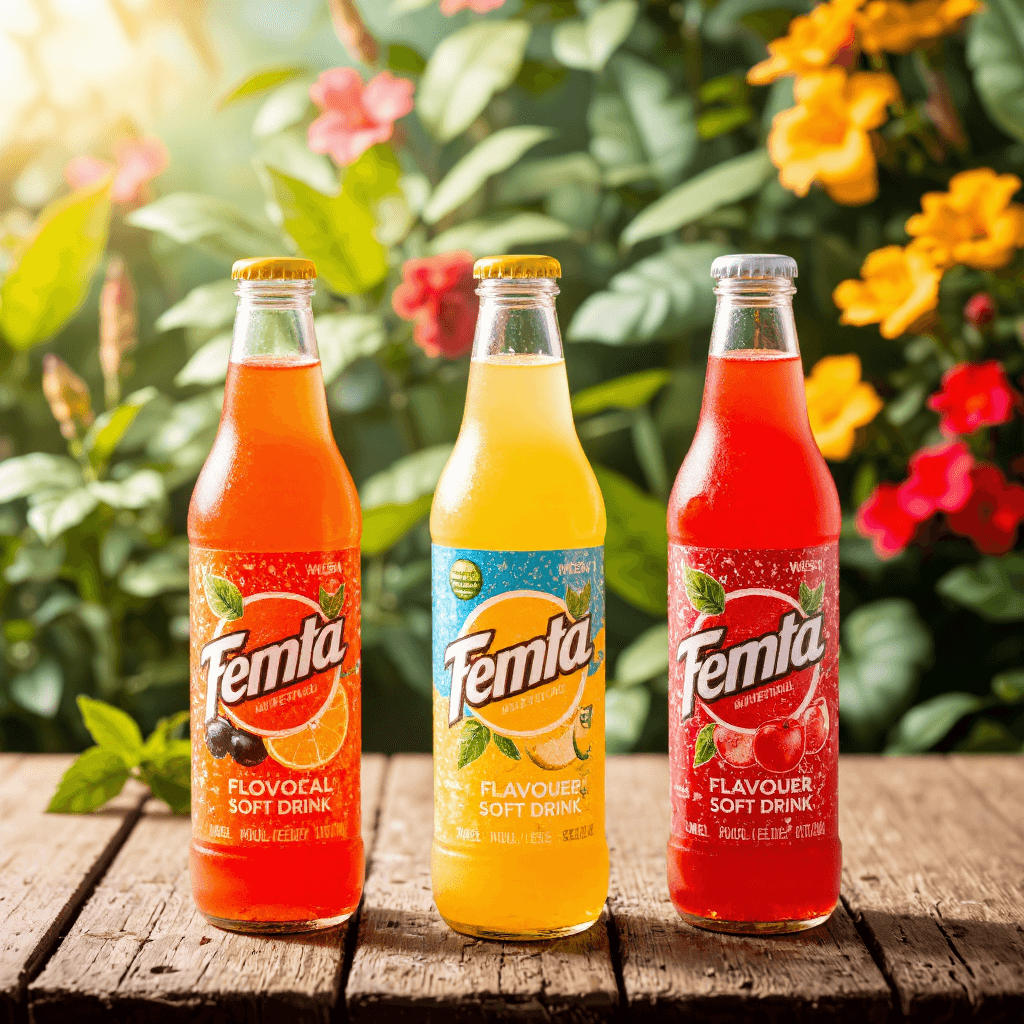 product photography of a set of flavored soft drink bottles