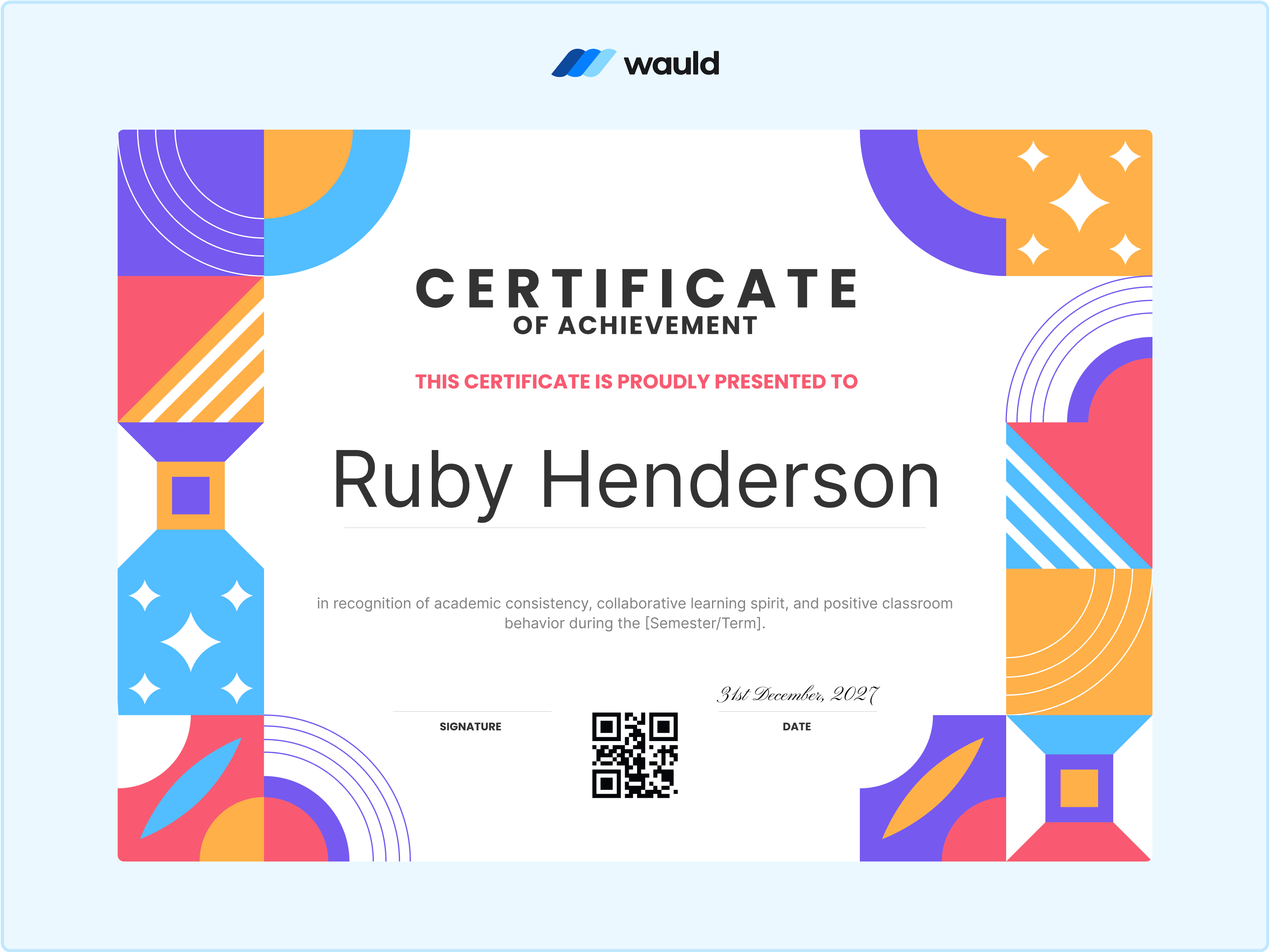 Wauld - Bold and vibrant achievement certificate template