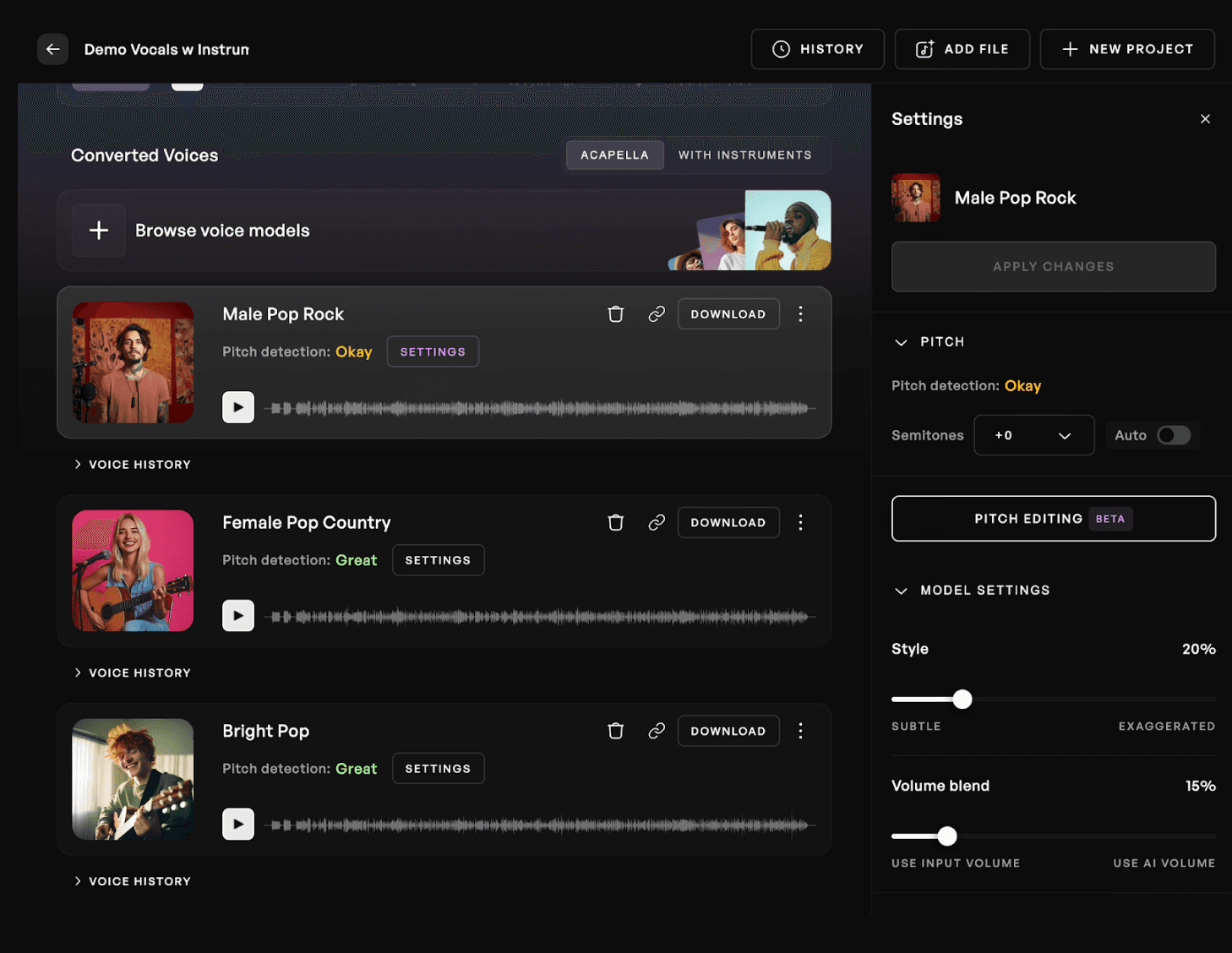 Voice conversions of different Kits models