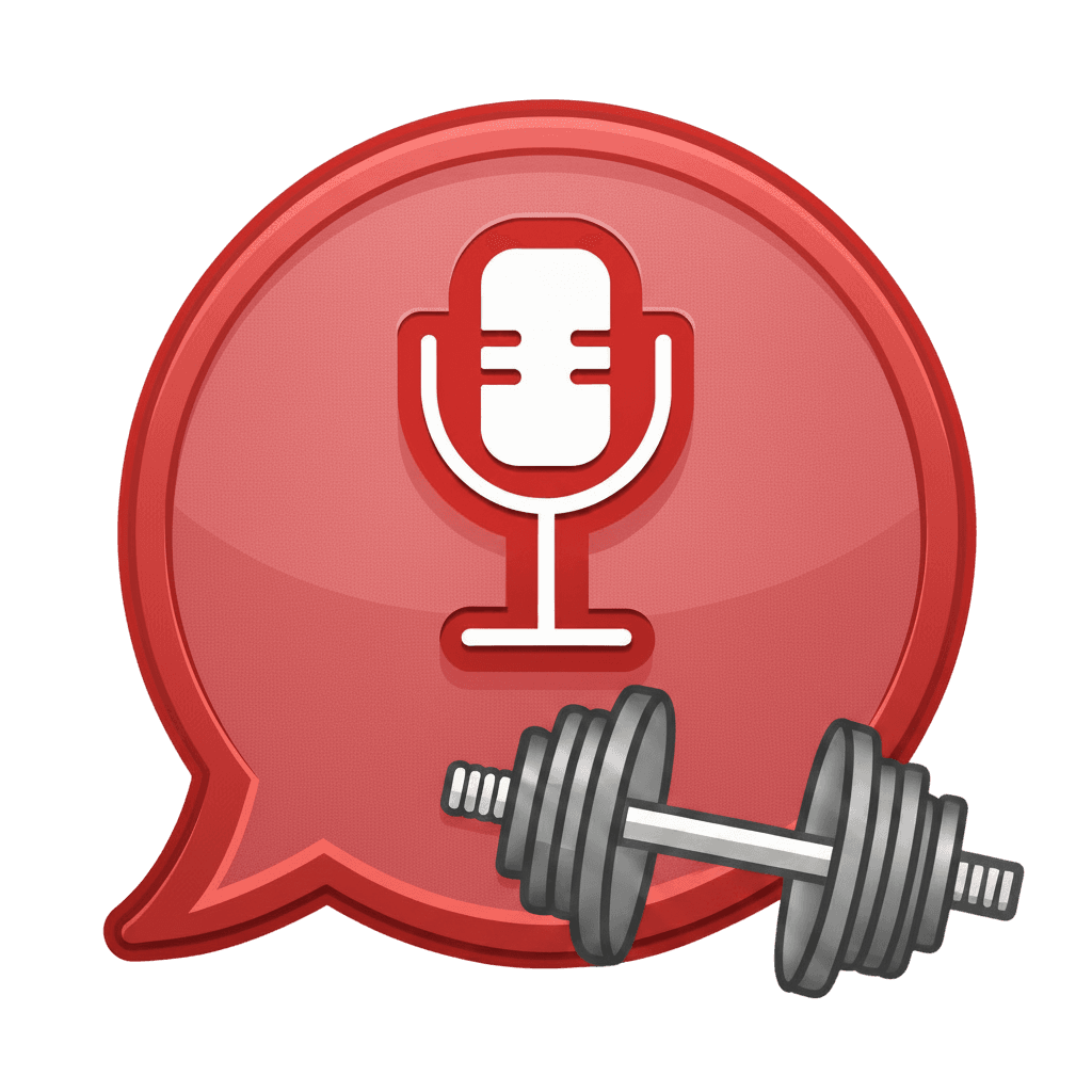 speach with microphone inside and bumbbell icon