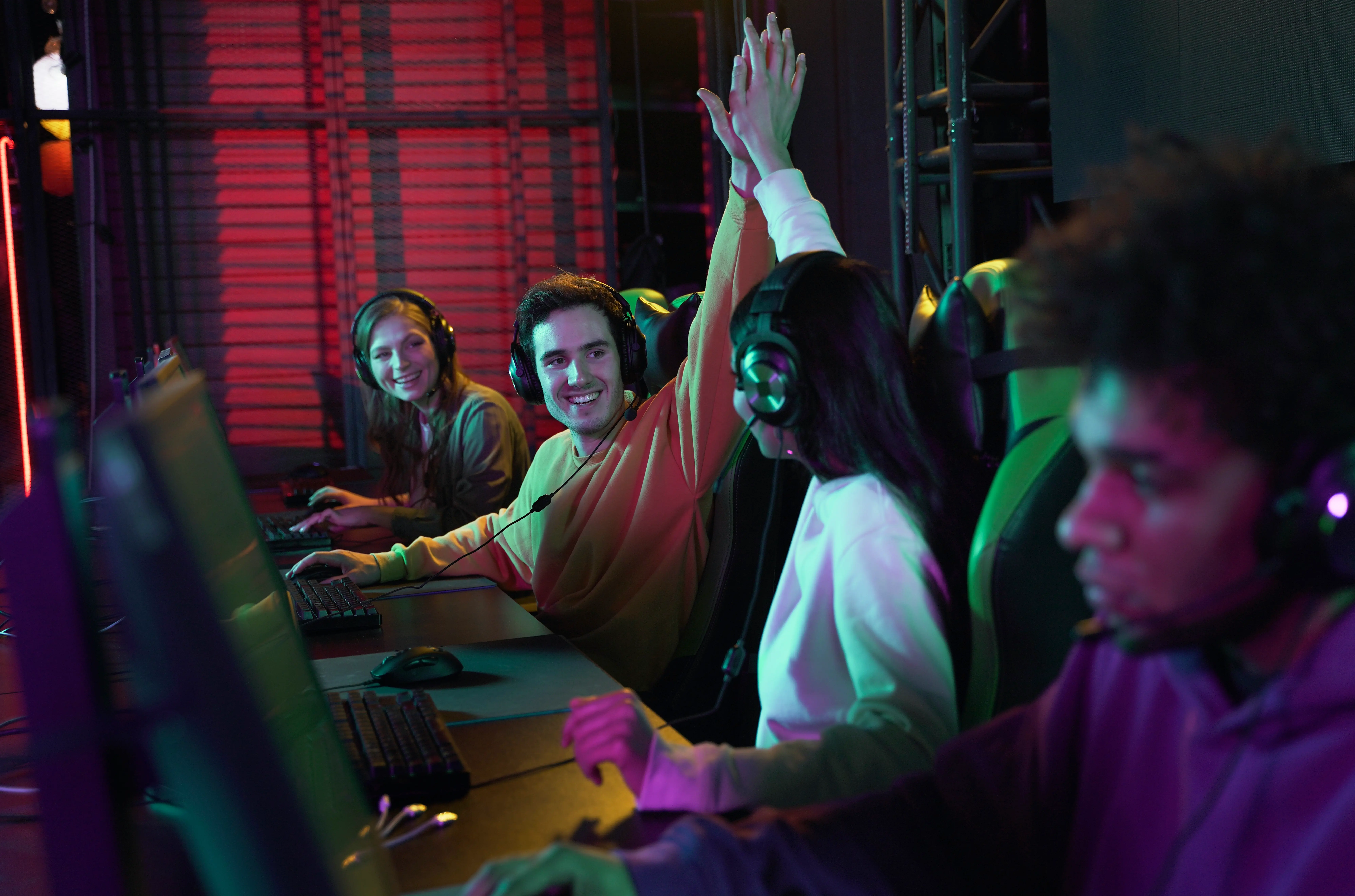 People celebrating something while gaming