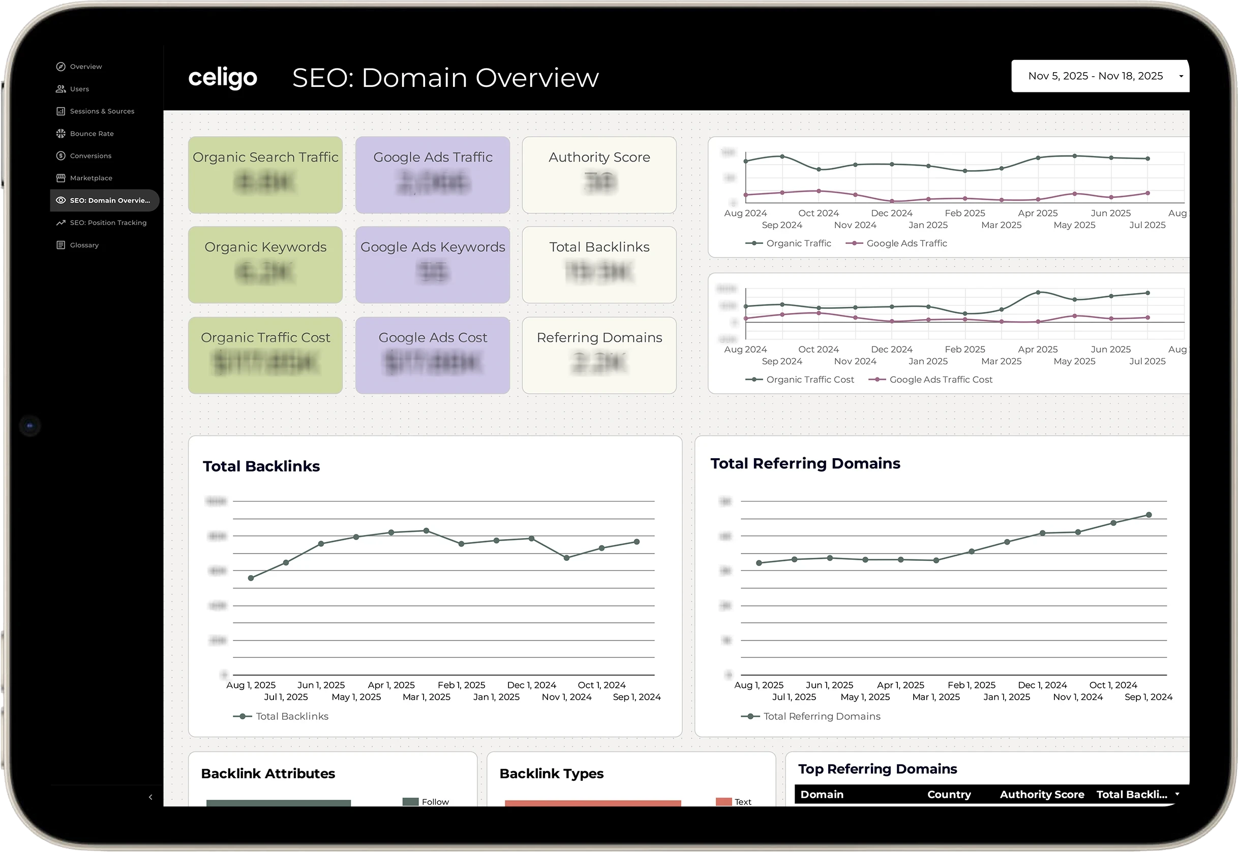 Dashboard: SEO Domain Overview top
