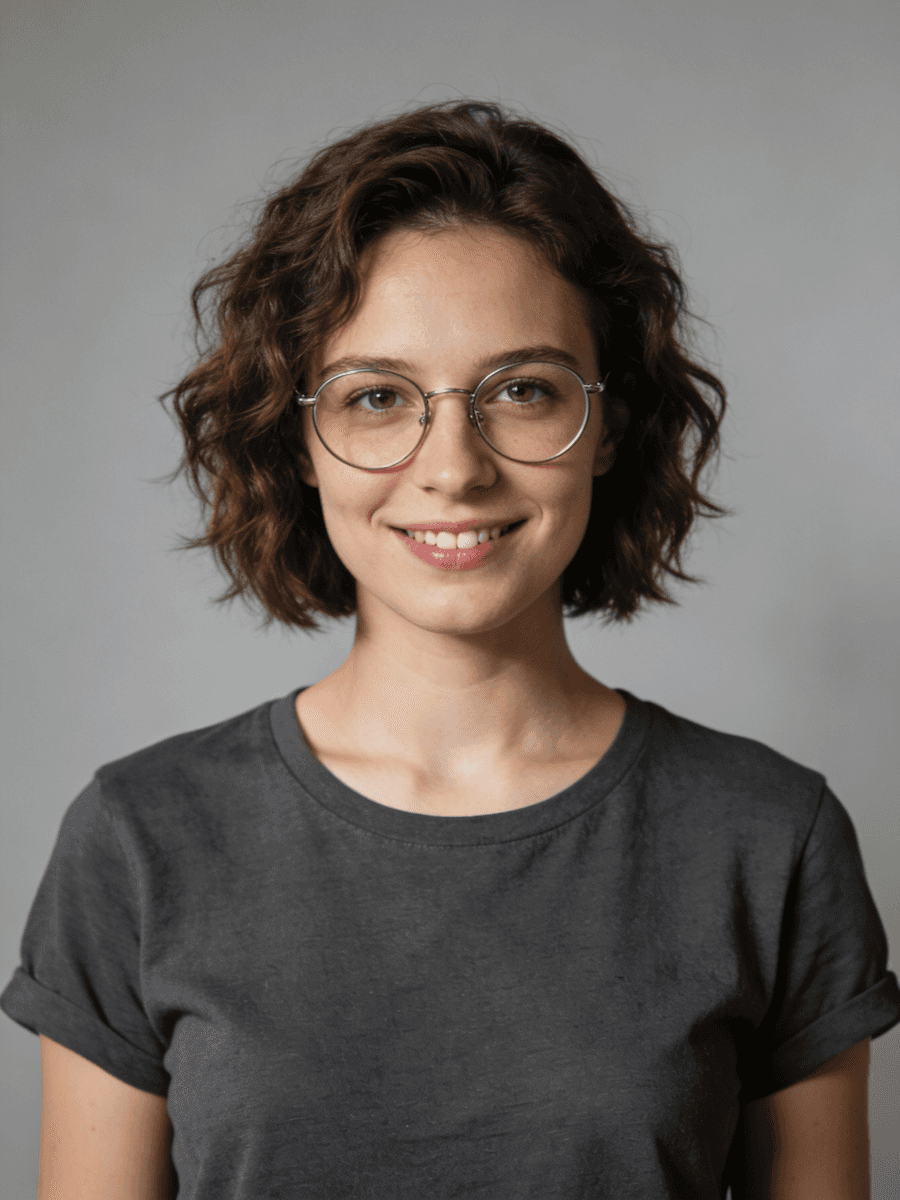 Woman with short hair in black top with natural light portrait
