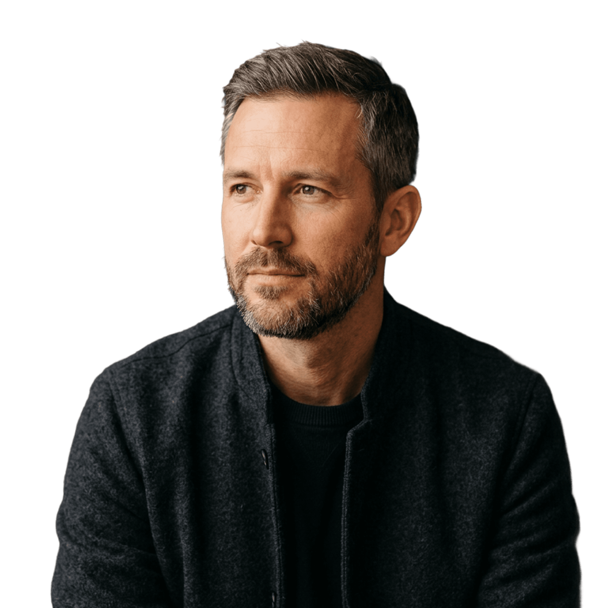 Portrait of Lukas Weiß, Founding Partner at NAVE, against a dark charcoal background