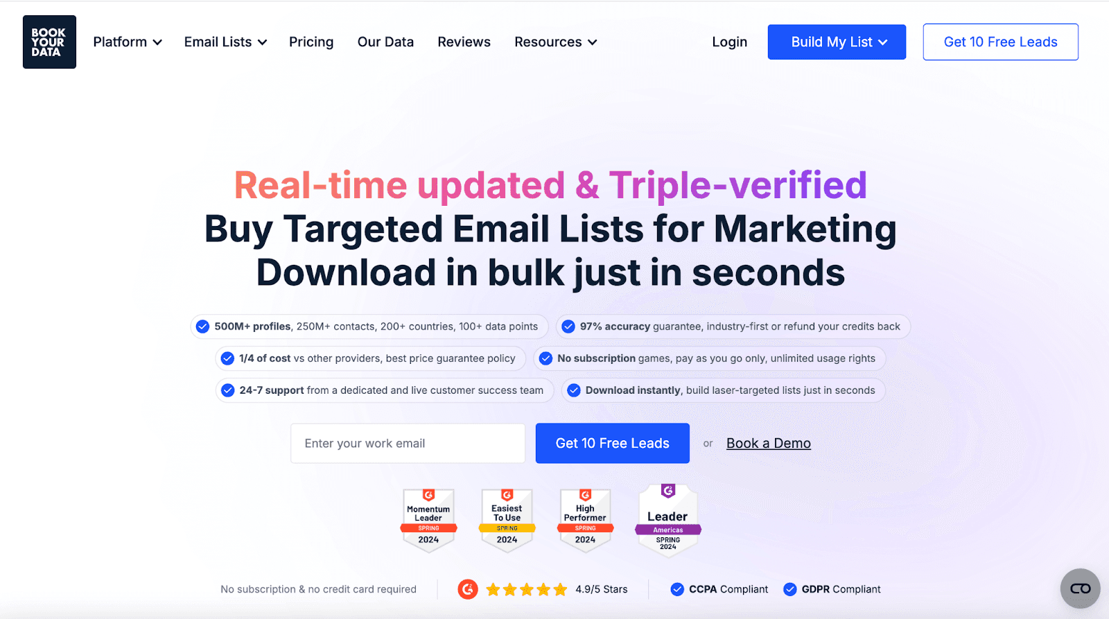 Bookyourdata home page