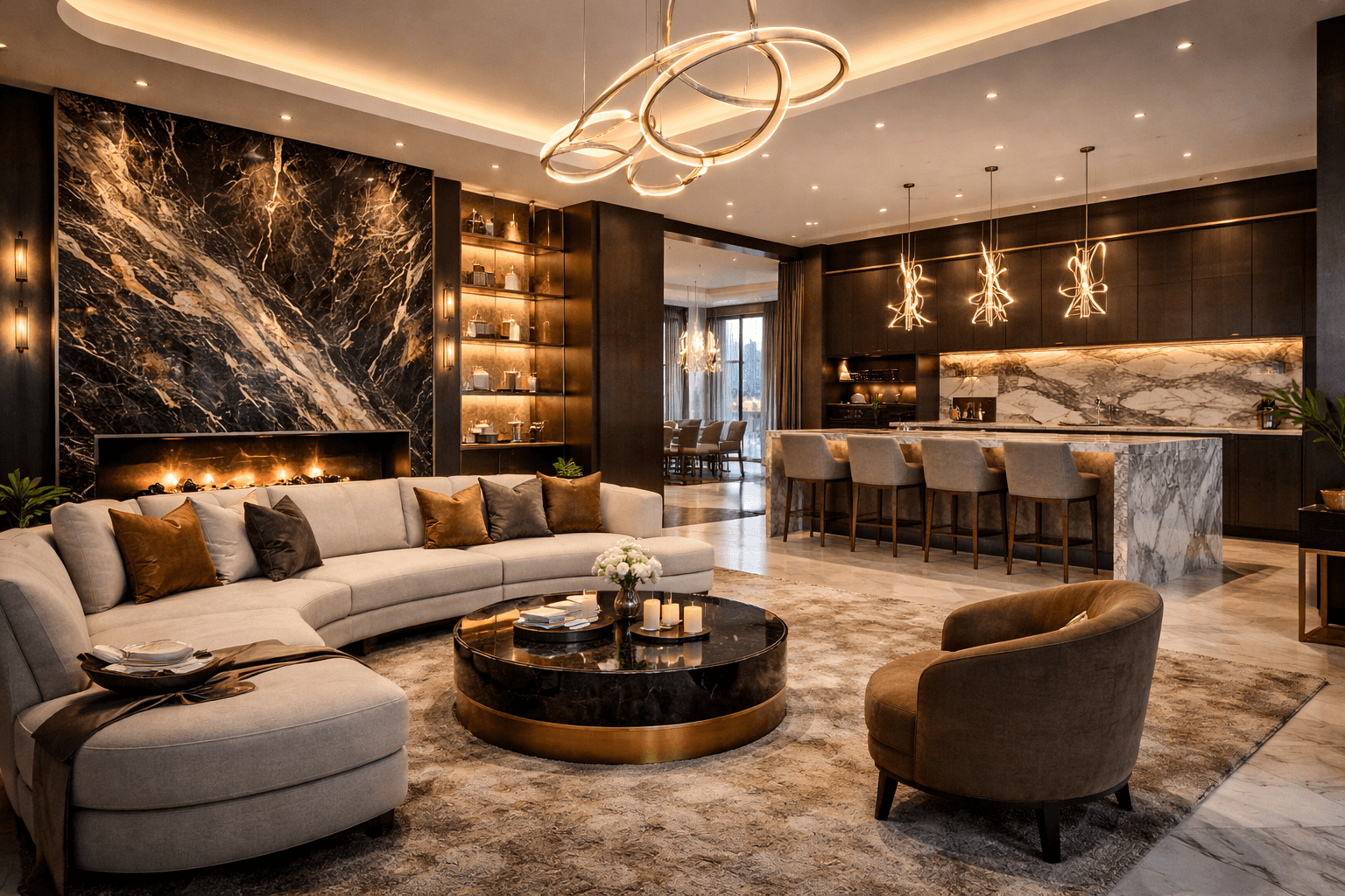 High-end designer apartment interiors featuring imported marble and modern architecture near Golf Course Road Extension.