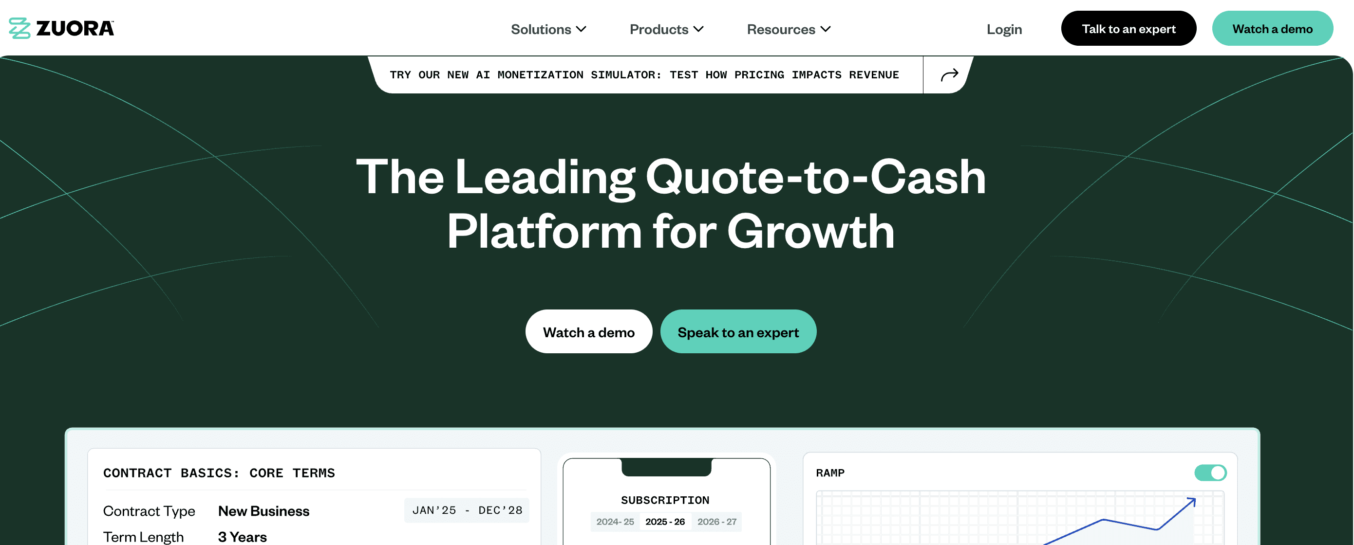 A snapshot of zuora's homepage