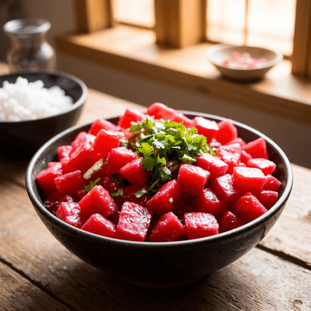 product photography of a bowl of fermented vegetables, typically used as a side dish in Korean cuisine