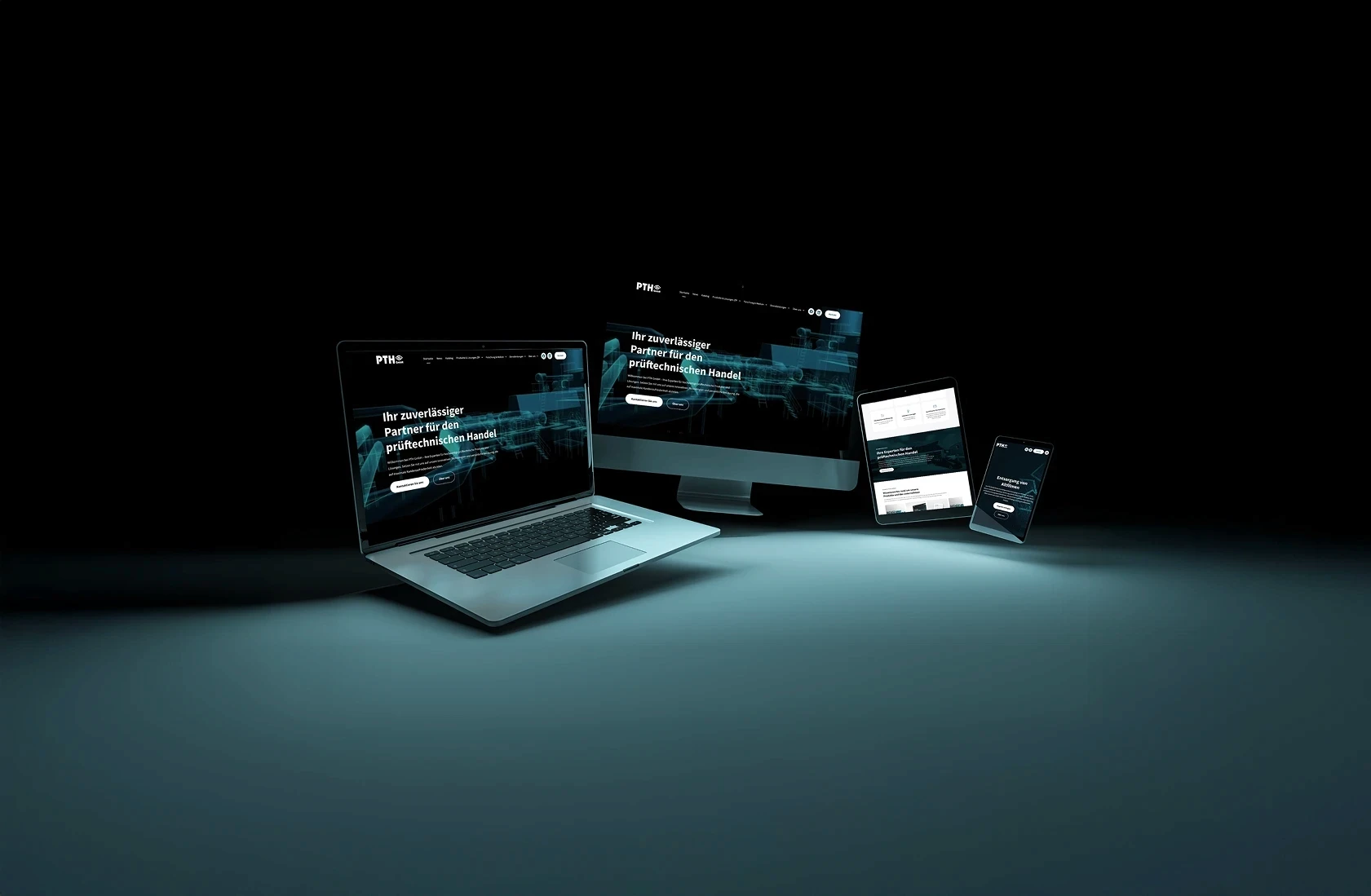 Responsive Website von PTH Rees auf Laptop, Desktop, Tablet und Smartphone – Website-Relaunch für Prüftechnik und ZfP.