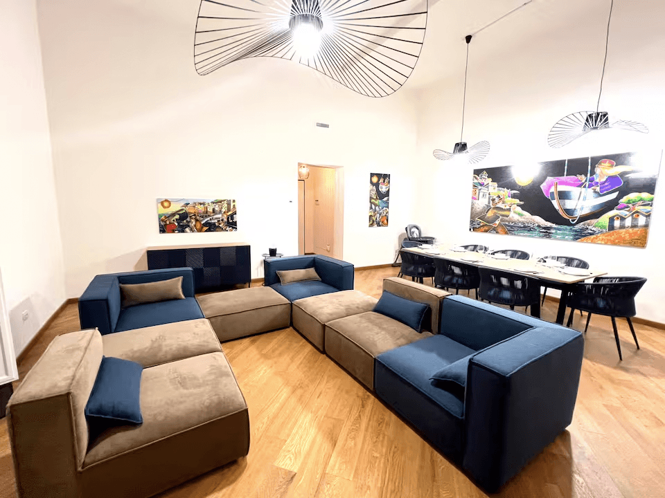 a living room with a couch and a coffee table