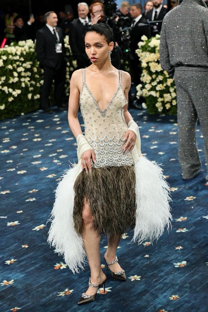FKA twigs wearing Grace Wales Bonner at the 2025 Met Gala to celebrate “Superfine: Tailoring Black Style”.