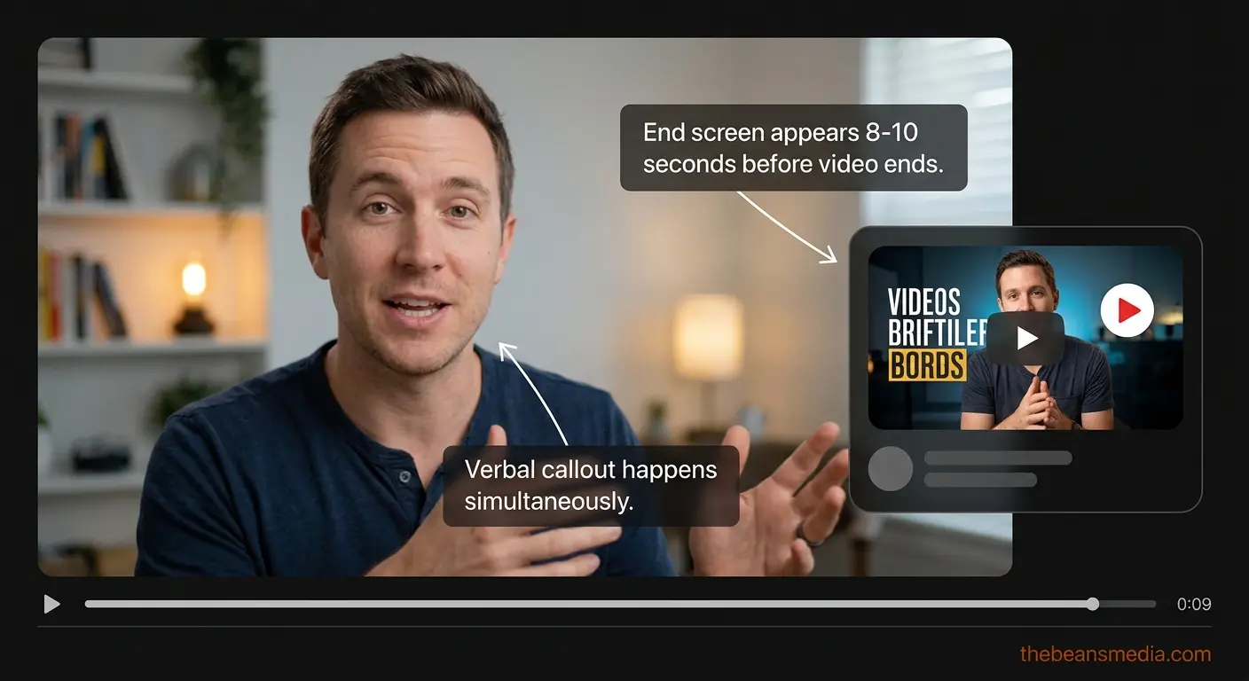 YouTube end screen example showing proper timing for talking head video editing to maximize session time and retention
