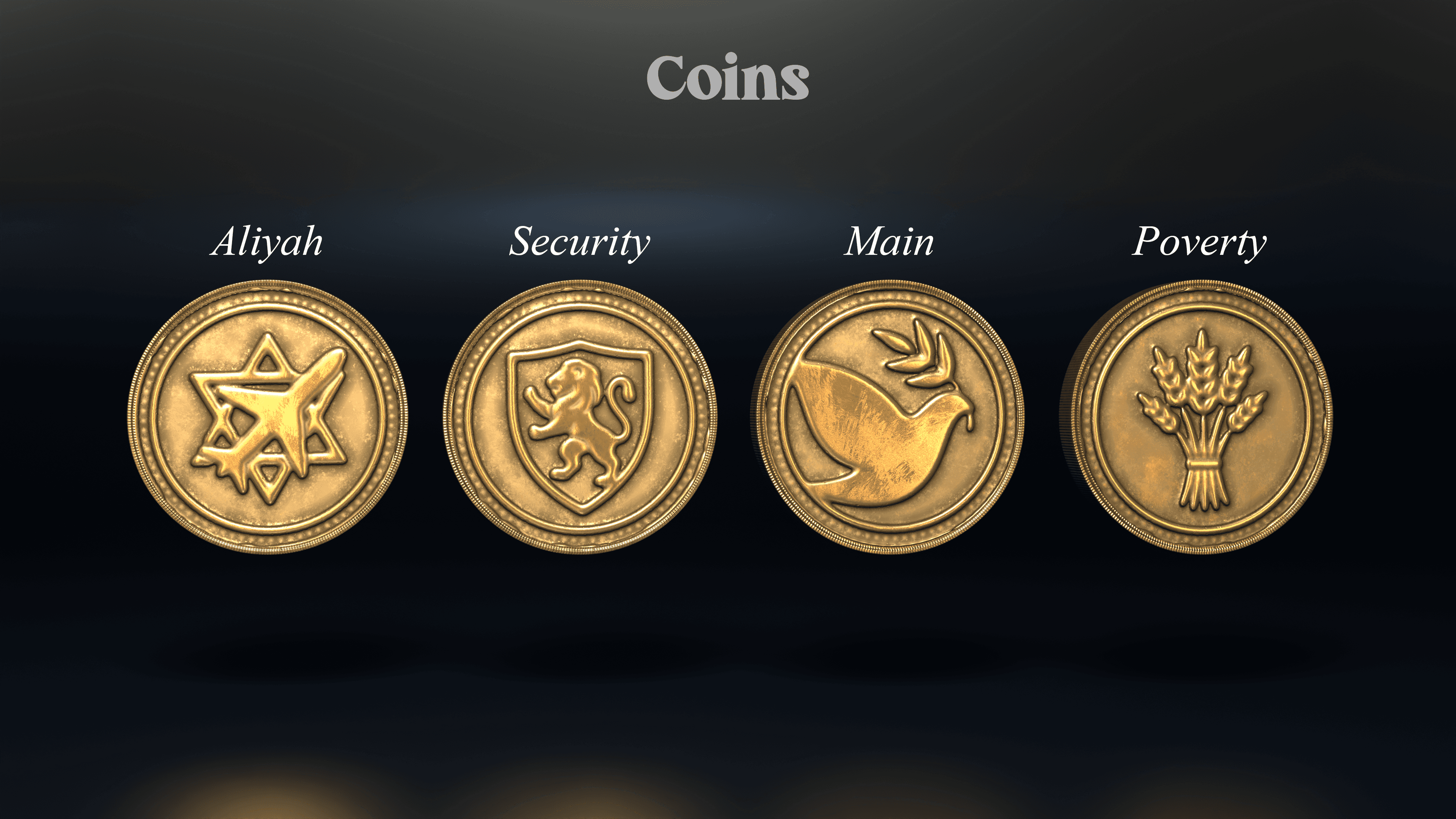 Coins modeling and texturing, giving an ancient but shiney feel to the coins.