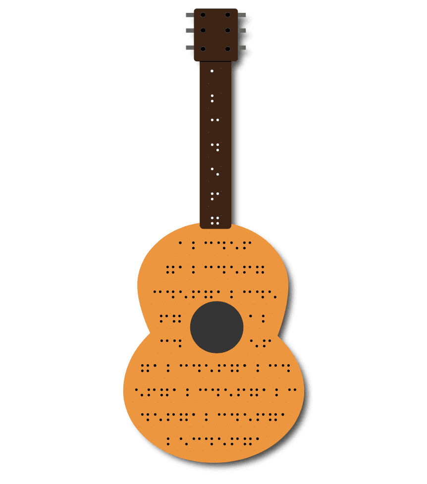the outline of a guitar composed in letters a through g