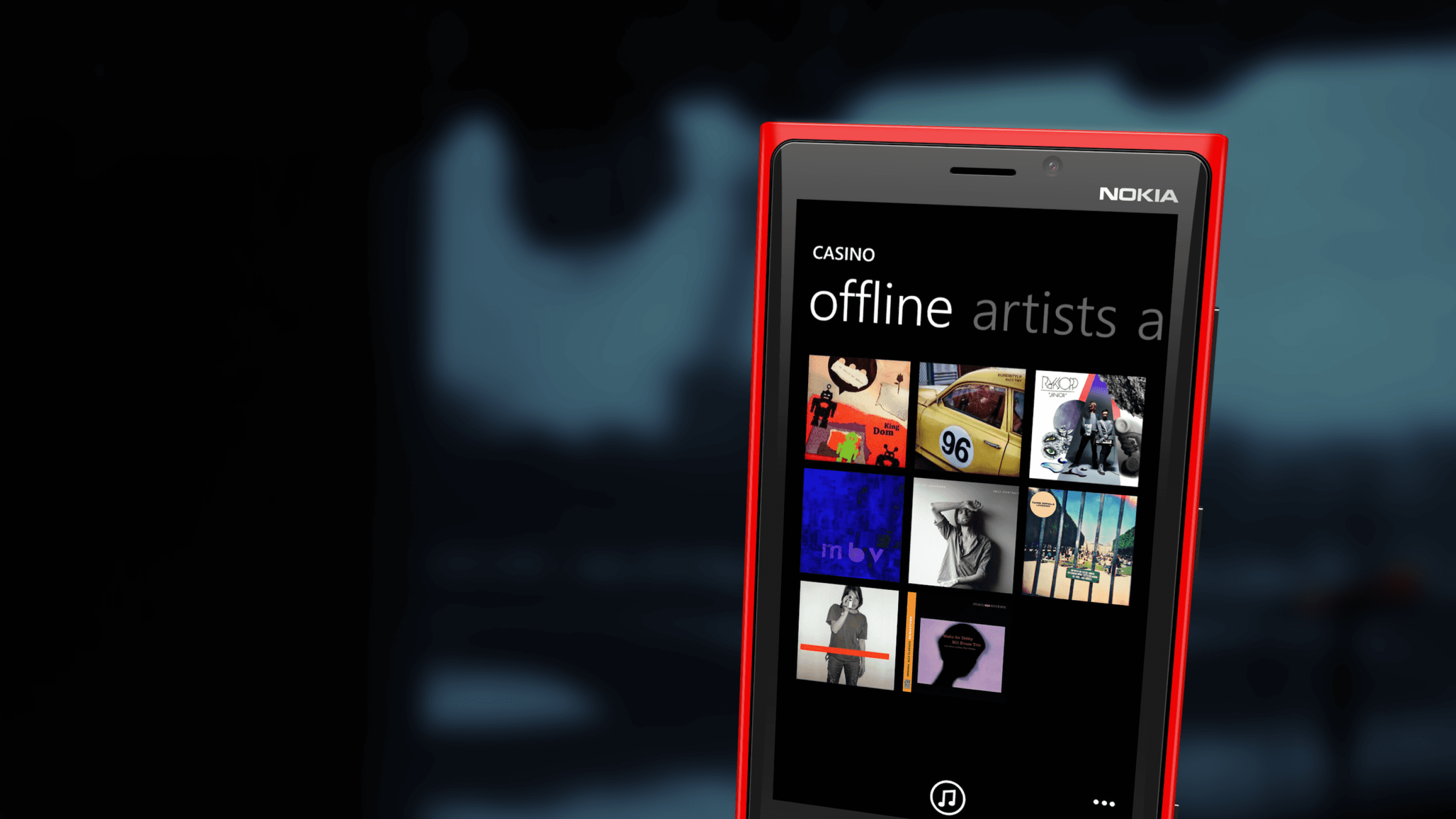Mobile phone running the Casino music player app