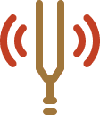 A tuning fork with sound waves emanating from it, depicted in brown and red colors.