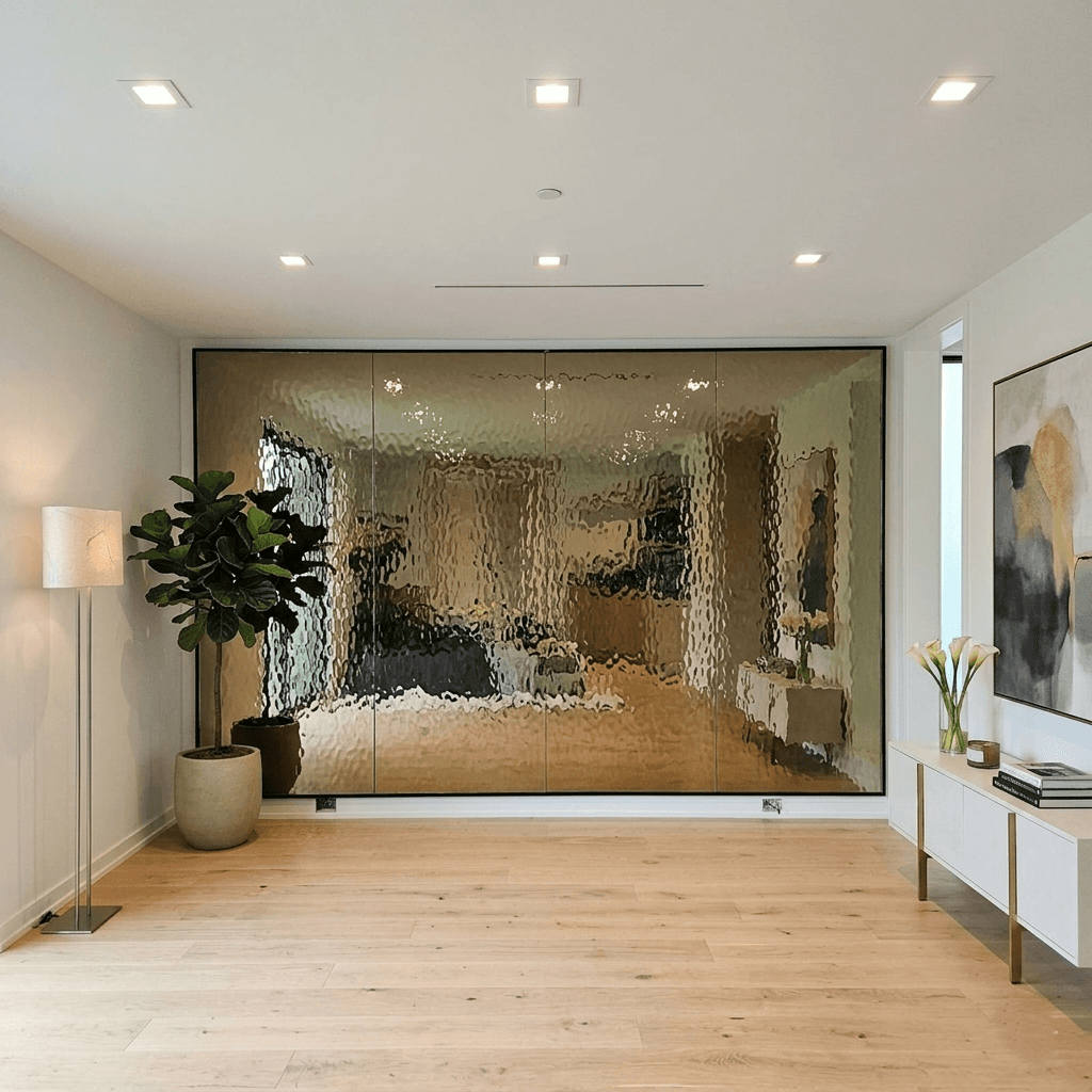 Decorative reeded glass partition