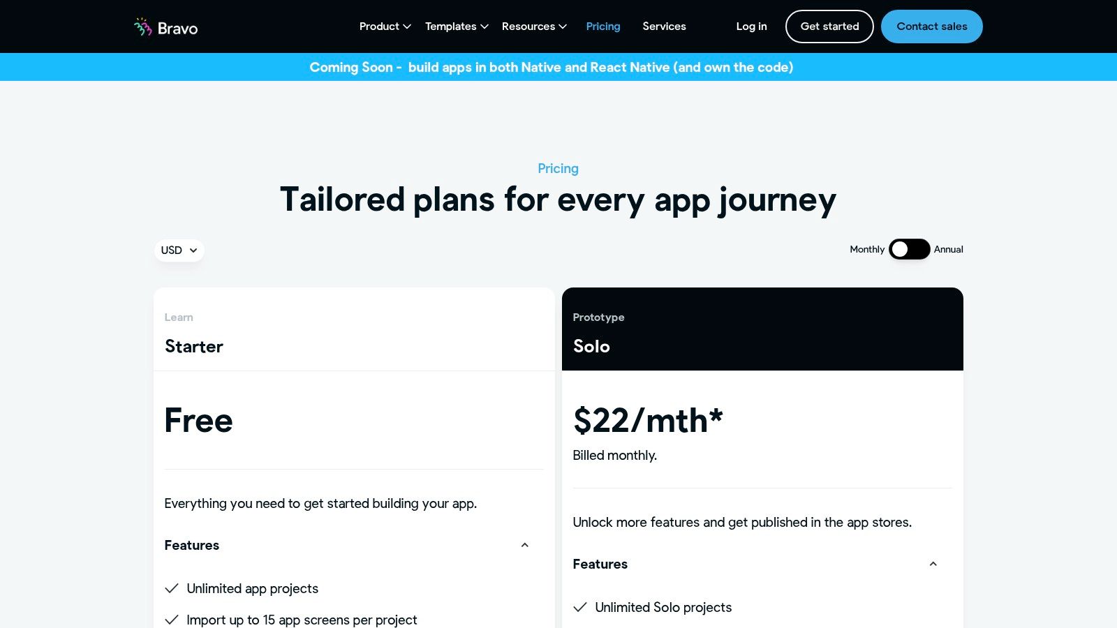 Bravo Studio pricing and plans