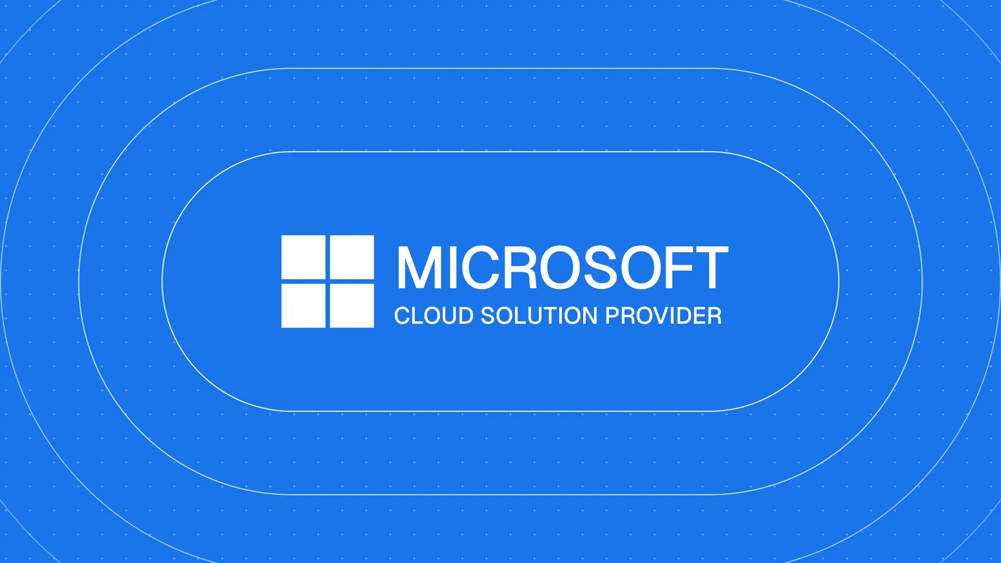 Microsoft Cloud Solution Provider (CSP) logo displayed on a blue background with rounded geometric lines and dotted grid pattern.