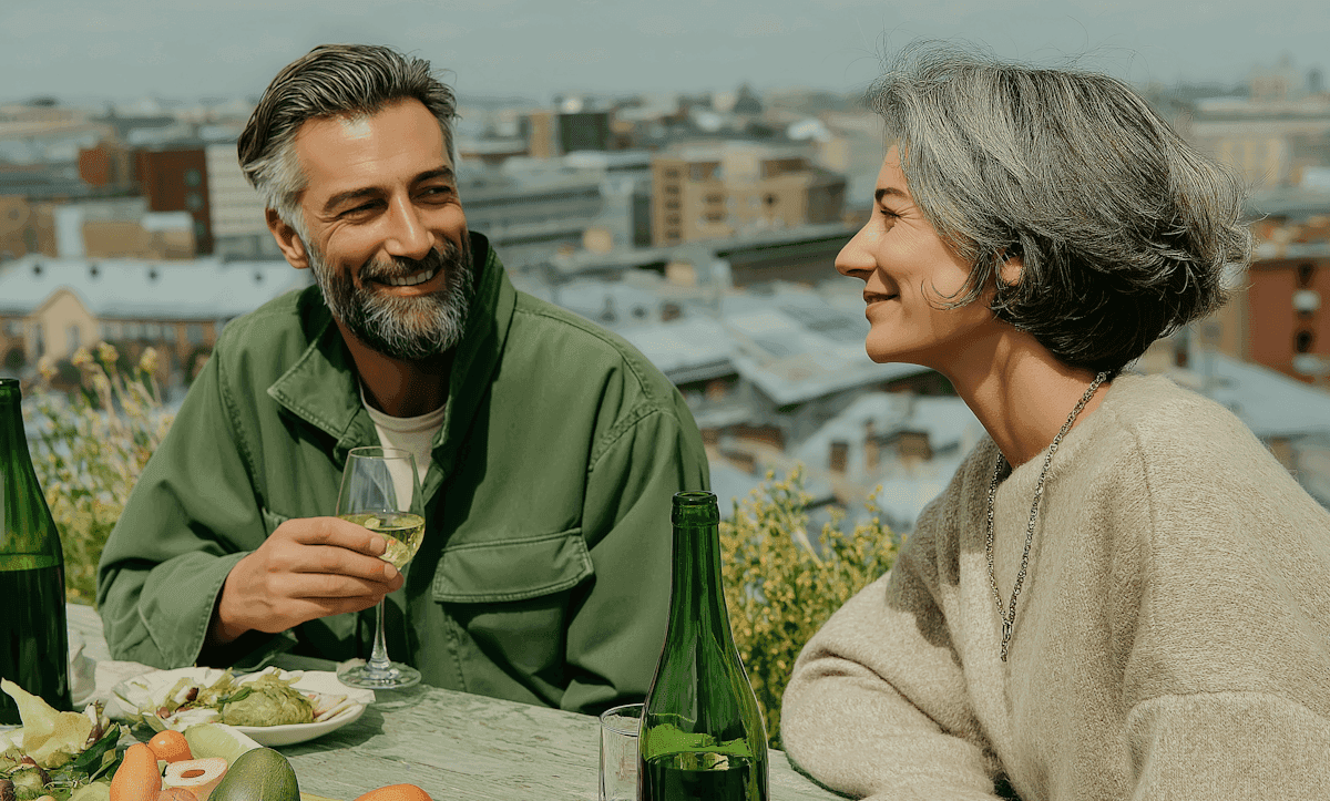 Couple Having Rooftop Dinner