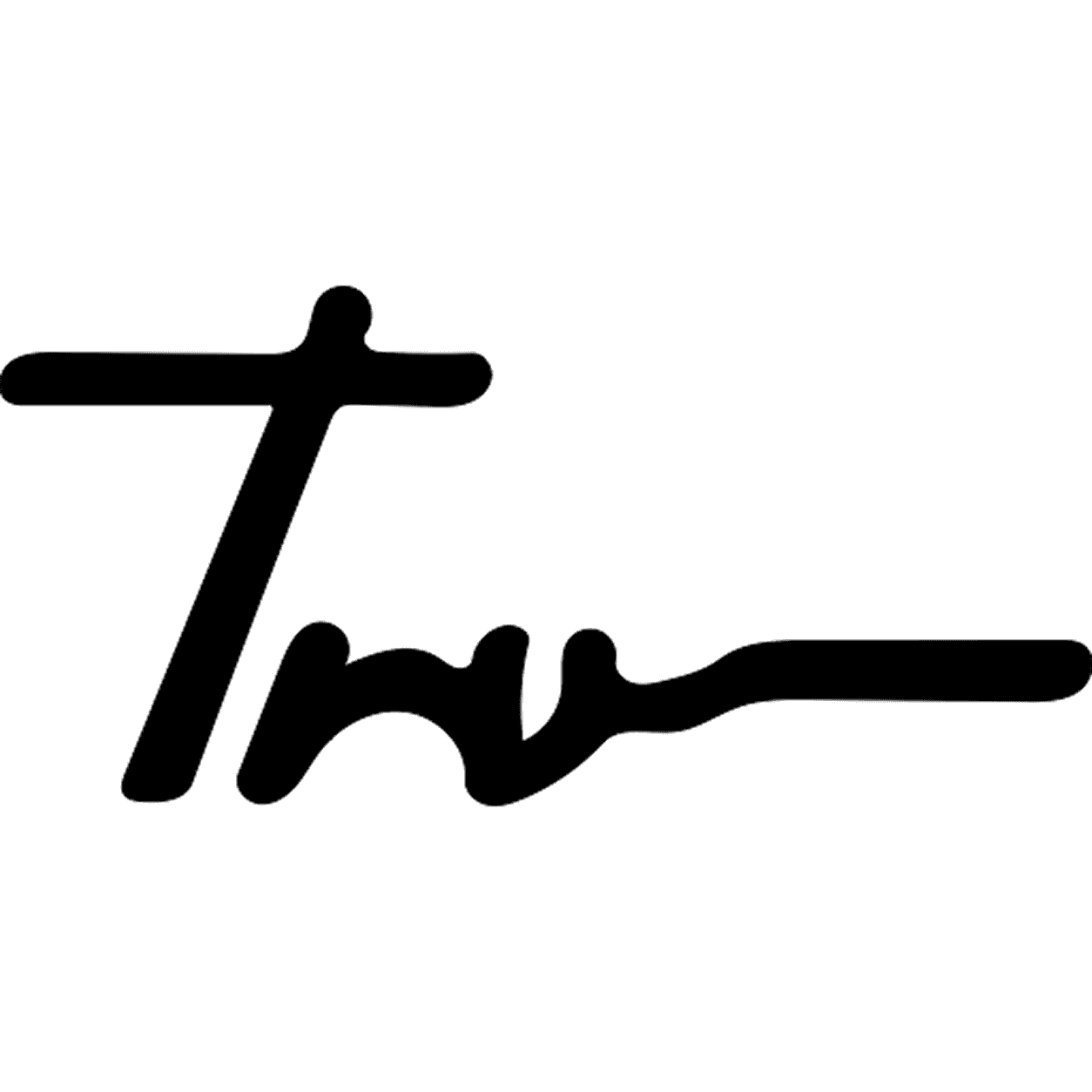 Stylized signature or logo with the letters "T" and "r" and "v" in a flowing script design.
