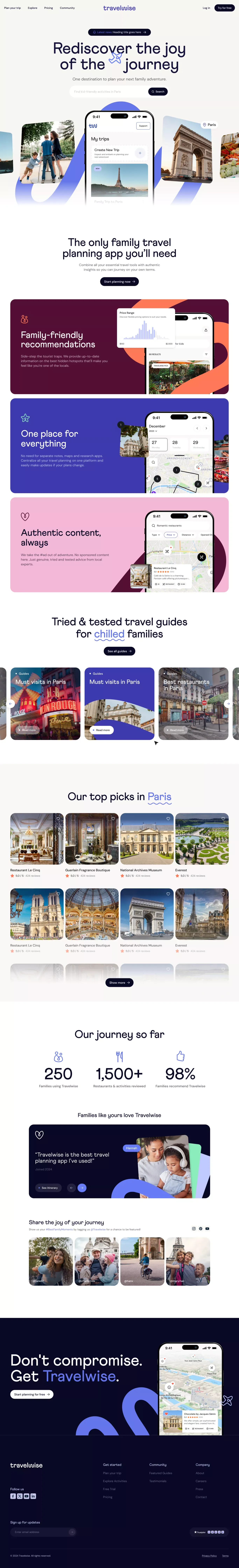 Plan Your Perfect Family Trip to Paris - landing page screenshot showcasing Tech and Travel design