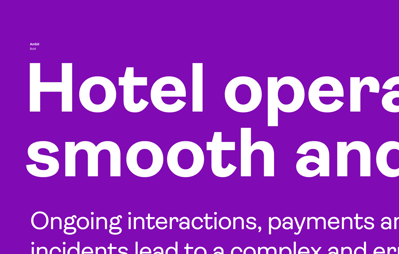 Paarse websitevisual over hotelsoftware en operationele processen.