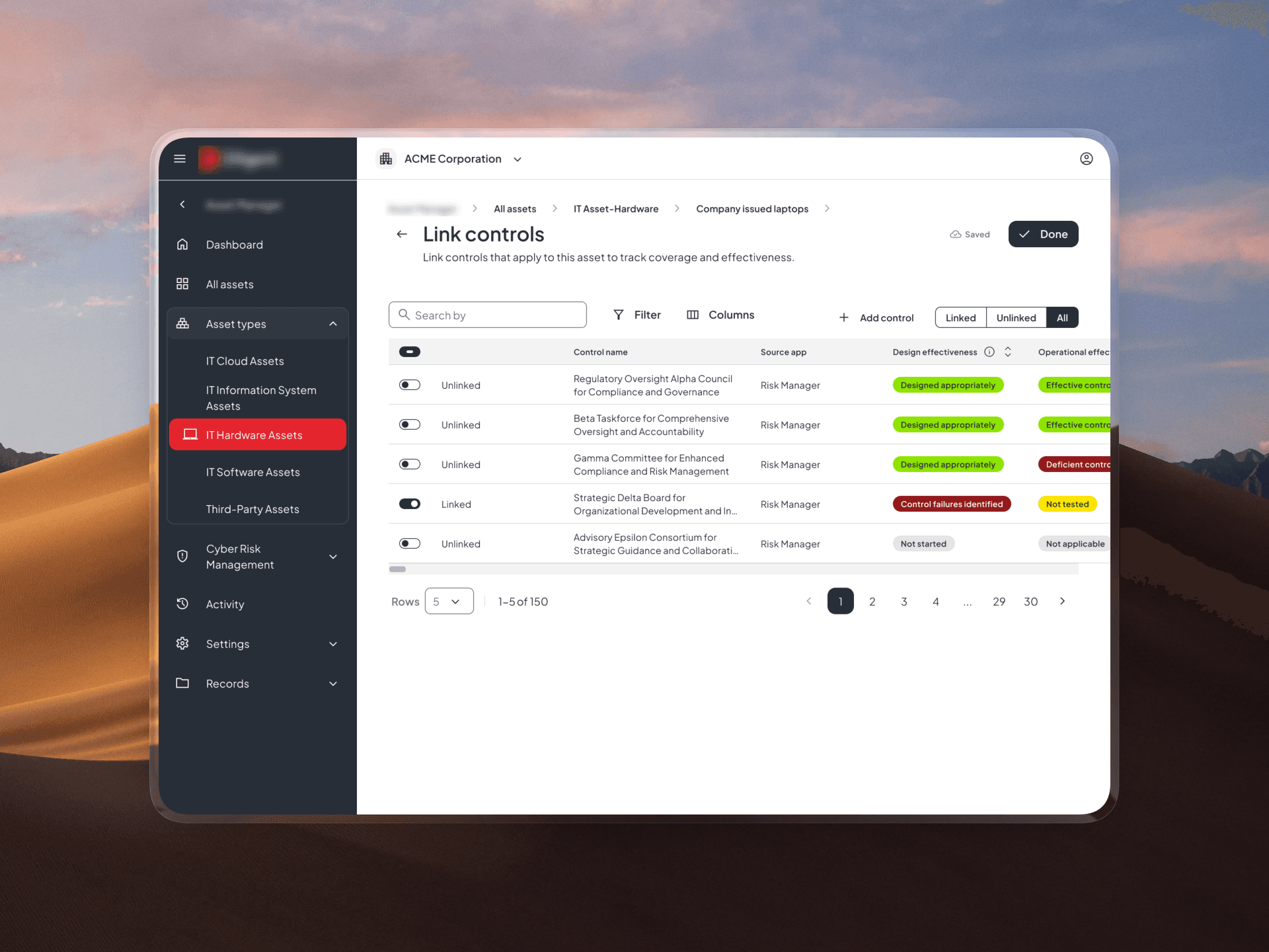 Enterprise relationship management dashboard showing link controls and connected entities across fragmented systems.