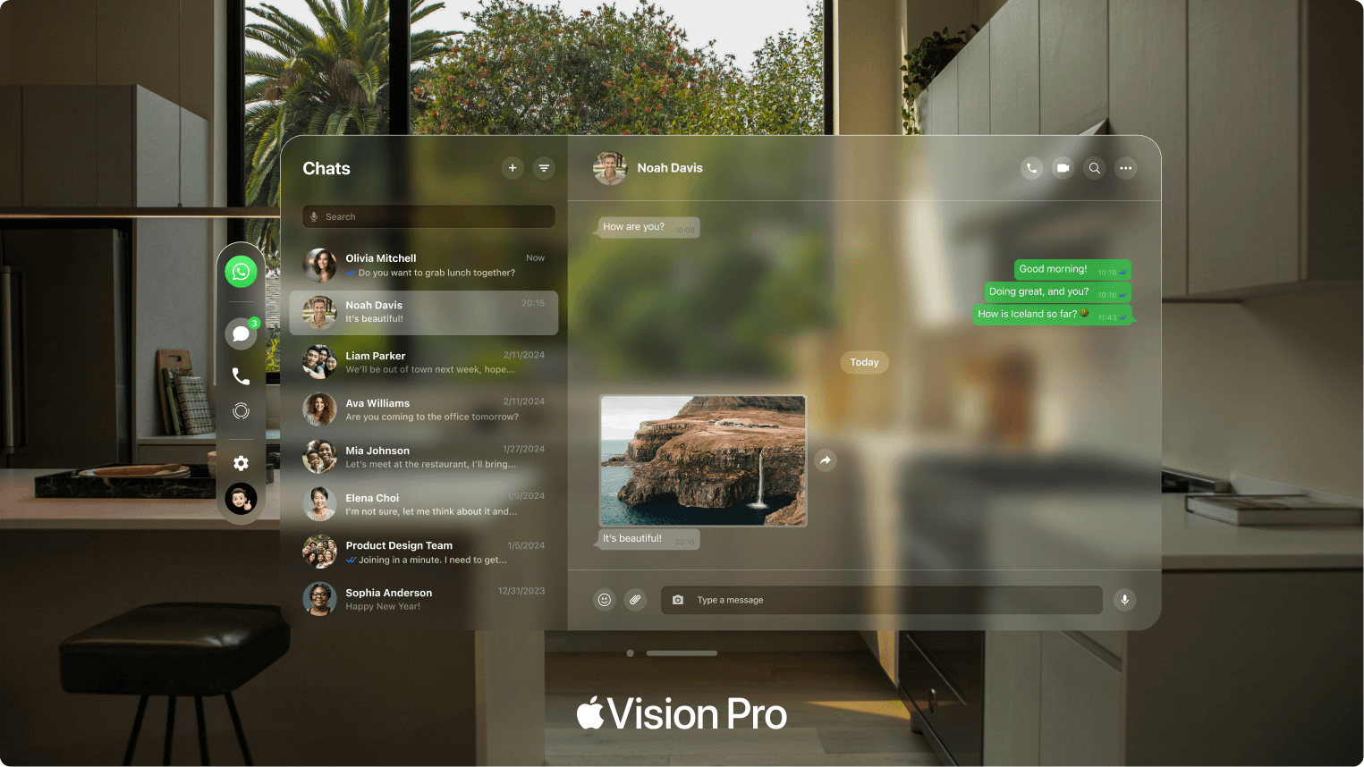 WhatsApp dashboard interface on Apple Vision Pro