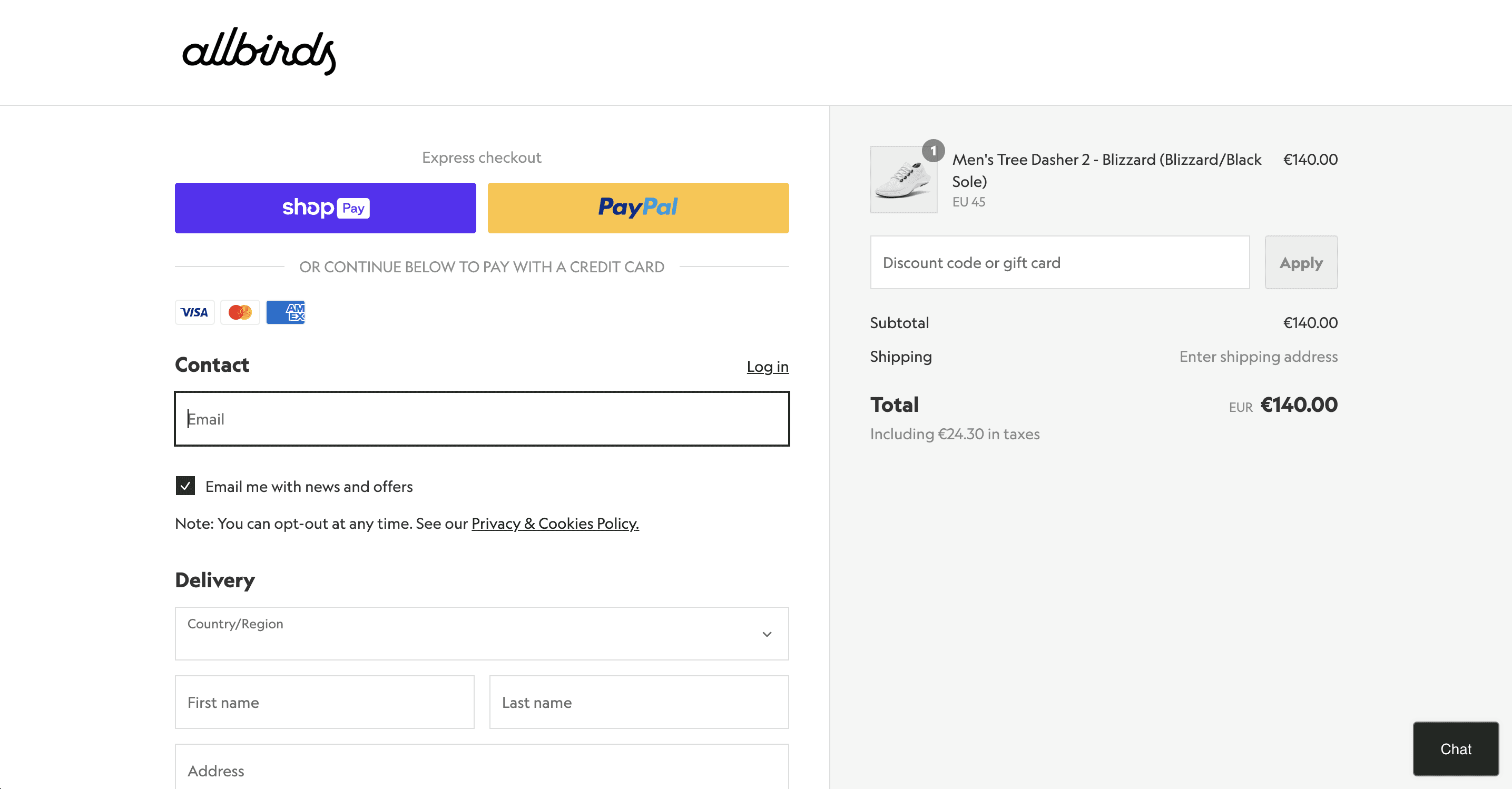 Allbirds Checkout