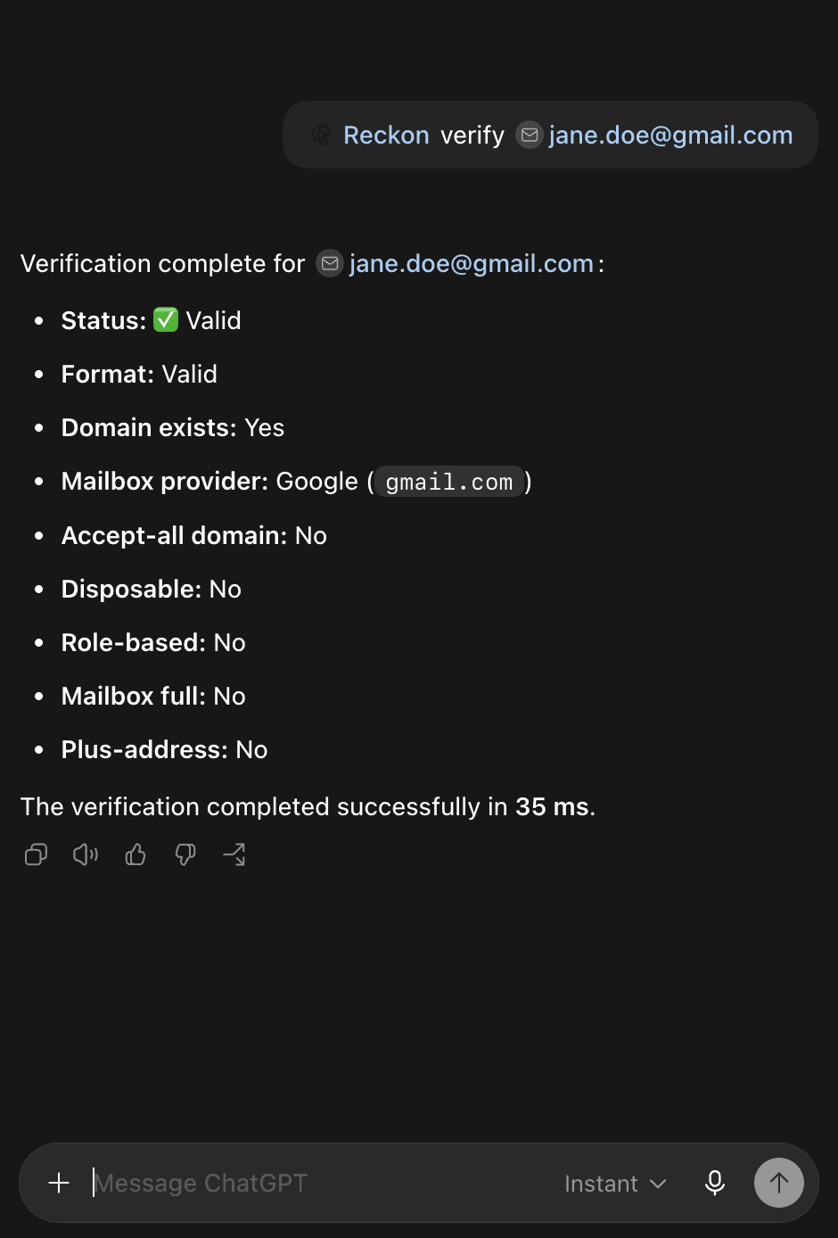 Reckon Email Verification Plugin for ChatGPT